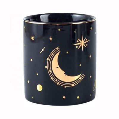 China Durable Pen Holder Stand For Desktop Cute Gold Moon Pencil Cup Durable Ceramic Pot For Kids Desk Organizer Makeup Brush Holder for sale