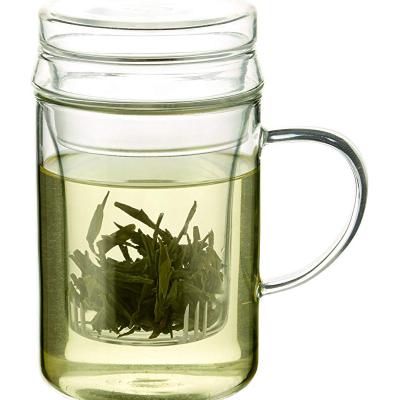 China Viable Wholesale Glass Tea Infuser Mug 340ml Double Layer Tea Cup Set With Lid On Sale for sale