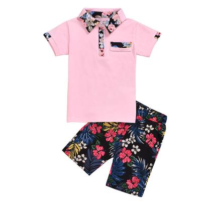 China 2022 Cotton 5%/95% Spandex Fashion Summer Baby Boy Boutique Clothing Outfits T-shirt And Floral Pants 2pcs Kids Summer Clothes Set for sale