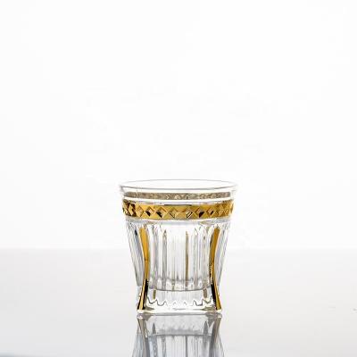 China CLASSIC 240ml Plated Lead Free Square Etched Crystal Whiskey Glass for sale