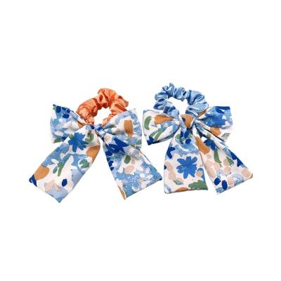 China European and American style wholesale flower printed custom design hair scrunchies ponytail holder elastic chiffon hair tie female for sale