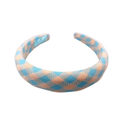 China Winter Hair Circle Makeup Plaid Puffy Headband Retro Sponge Padded Cotton Hair Decoration Grid Headband For Women Girls for sale