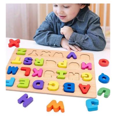 China DIY TOY Early Learning Educational Toys Gift for Kids Wooden Alphabet Puzzle ABC Chunky Puzzle Board for sale