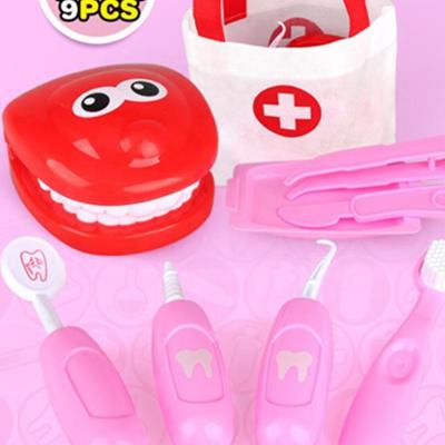 China Montessori Toy Pretend Play Medical Kit Tools Simulation Medicine Toys 9pcs Kids Dentist Toys Dental Set for sale