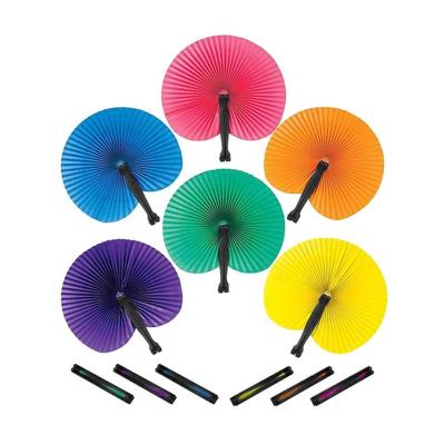 China For Kids Play Hand Held Paper Fan With Plastic Shafts Colorful Folding Fans Gifts For Kids for sale