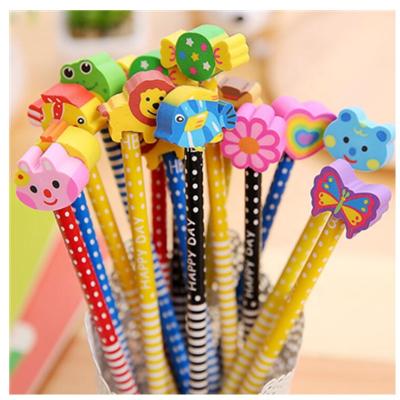 China HB Promotional Gifts Colored Fancy Pencils With Cartoon Rubber Eraser Topper for sale