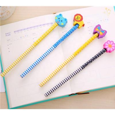 China HB Gift For Kids Graphite Wooden Pencil With Cartoon Rubber Erasers for sale