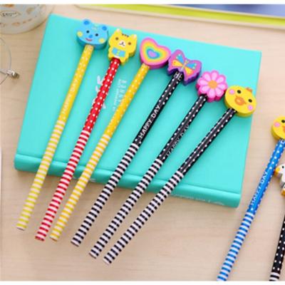 China Cute and Colorful HB HB Pencil with Lovely Cartoon Rubber Eraser Pencils for sale