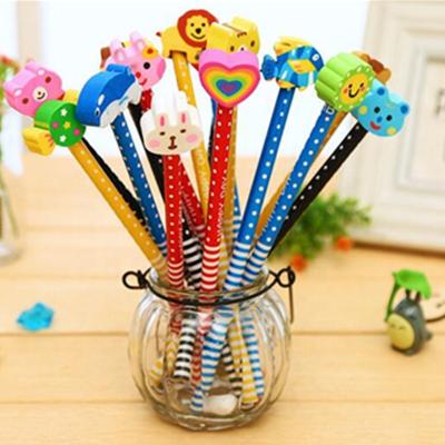 China HB Graphite Wooden Pencils Set With Cartoon Rubber Erasers For Kids for sale