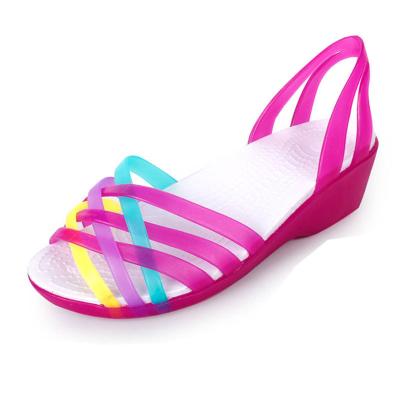 China 2022 New Pattern Summer Waterproof Plastic Medium Heel Jelly Soft Rubber Women's Sandals for sale