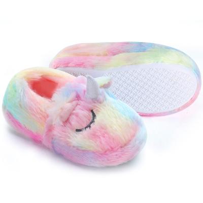 China 2022 Wholesale Unicorn Fluffy Slippers Animal Girls Bedroom Factory Children Flat Indoor Shoes For Kids for sale