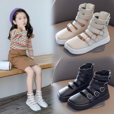 China Kids Flat Children Fashion Shiny PU Leather Shoes Flat Long Martin Boots For Girls for sale