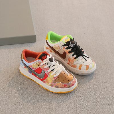 China New Kids Tangerine Low Top Sports Shoes Spring Soft Unique Leather Color Duck Blocking Sneakers for sale