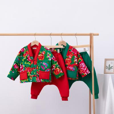 China 2020 Winter Casual Children's Flower Suit Thickened Long Sleeve Pants Suit for sale