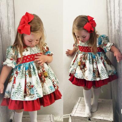 China New Children's Santa Print Bow Skirt Casual Christmas Grils Large Girl Dress for sale