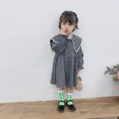 China 2020 Anti-Wrinkle New Arrival Autumn Cotton Checked One Piece Dress With Long Sleeve And Lapel For Babies for sale