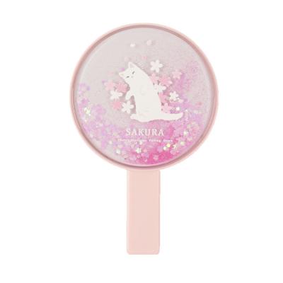 China Luma Hot Selling Custom Handheld Georgian Style Glitter Liquid Beautiful Round Shaped ABS Vanity Mirror for sale