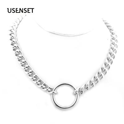 China Trendy Ring Charm Choker 6MM Stainless Steel Round Trendy Necklace Limit Chain Women Jewelry Silver Color Cuban Chain Necklace for sale