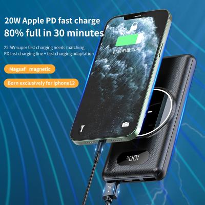 China Fast Magnetic Usb Charger+Wireless Charger PD 22.5W Power Bank For Ipho 12 And Laptop Portable Power Bank for sale