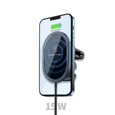 China 15W Car Wireless Charging Smart Car Phone Magnetic Wireless Charger Phone Holder Inches Compatible iPhone 12 5.5-6.4 Air Vent Fast Charging for sale