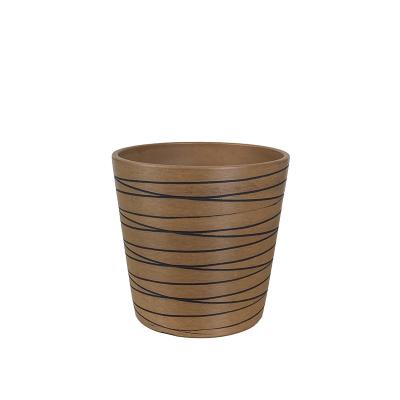 China Grain Lines Flower Pot Faux Cement Effect Home Planters Pot Round Plastic Outdoor Indoor Decorative Garden Decoration for sale