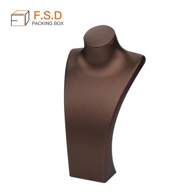 China Coffee Color Handmade FSD Leather Mannequin Necklace Stand Jewelry Display Bust In Stock for sale