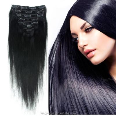 China Hot Sale Silky Straight Virgin Brazilian Remy Hair Extension Natural Black Clip In Hair Extensions 8-30Inches for sale