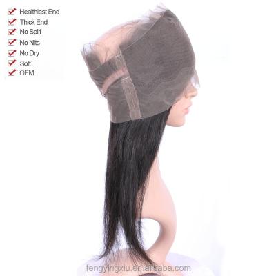 China Silky Straight Wave Pre Plucked Natural Hairline 360 ​​Lace Frontal Closure With Lace Band With Baby Hair for sale