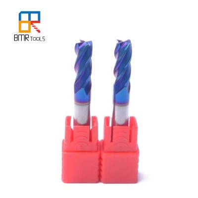 China BOMA TOOLS HRC65 Carbide End Mill Cutter 4Flute for stainless steel milling in Nano Blue Coating for sale