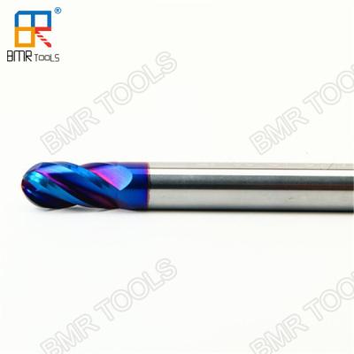 China BOMA TOOLS HRC65 2 Flute Ball Nose Cutter for stainless steel milling in Nano Blue Coating for sale