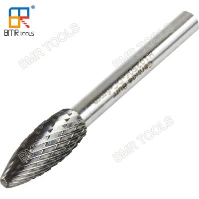 China BMR TOOLS Dia 10mm Tungsten Solid Carbide Flame Shape Type H Rotary Burrs Double thread with 6mm Shank for sale