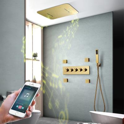 China Without Switch Luxury Ceiling Mount Shower Faucet Gold Plated LED Music Shower System for sale