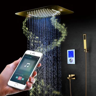 China Without Slide Bar Gold Music Shower System 2 Function LED Shower Head Display Valve Touch Style Luxury Shower Set for sale