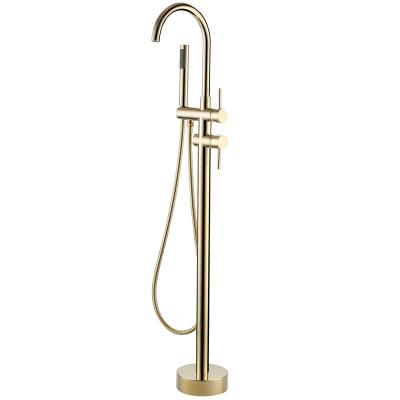 China Freestanding Floor Mount Black Tub Filler Faucet Slide Bar Brass Single Handle Bathroom Faucets With Hand Shower for sale