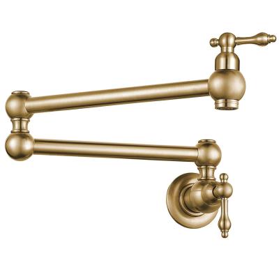 China Sense Faucets Wall Mount Water Mixer Gold Bend Kitchen Faucet Stretch Brass Brushed Faucet for sale