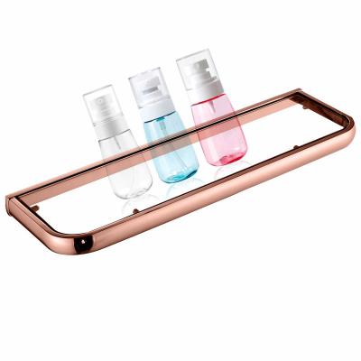 China Fashion Rose Gold Wall Mount Bathroom Shelf 1 Tier Shower Glass Cart Bath Basket for sale