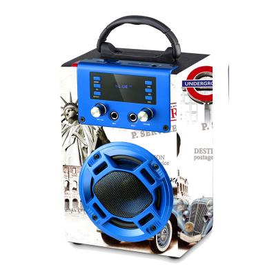 China Wholesale Customized High End Blue Wireless Stereo Loudspeaker Box LED Flashing Light Wood Tooth Wood Speaker With Microphone Karaoke Caixa de som for sale