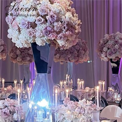 China Hot Sale Stainless Steel Wedding Table Decoration Silver Flower Arrangement Stand for sale