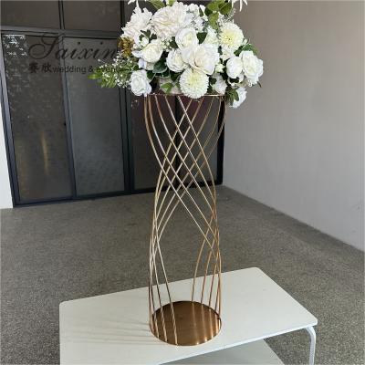 China Ceremony Wedding Flower Stand Decoration Metal Table Centerpiece Gold Crystal 108CM for sale