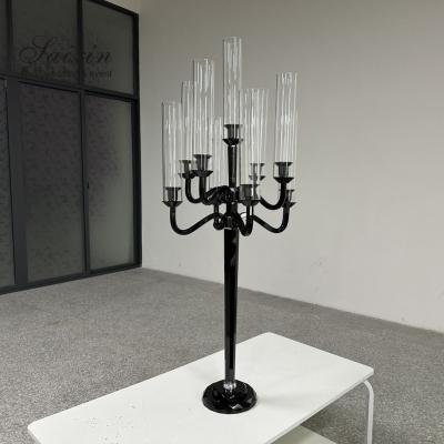 China 3 Arm 9 Arm Crystal Candelabra Wedding Black Glass Wedding Table 110CM for sale