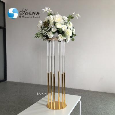 China 130CM 6 Pólos Unique Flower Stand Acrílico Cristal de Ouro Vidro Centrepieces Table à venda