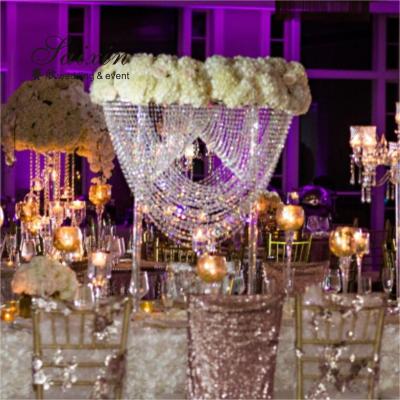 China Diy Crystal Flower Stands For Weddings High Table Decor Decoration Event Arrangements for sale