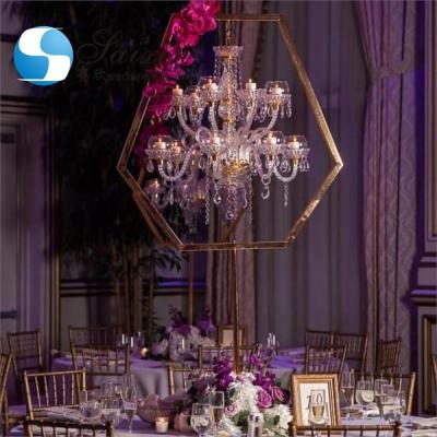 China Vintage Wrought Iron Standing Candelabra Floor Candelabra Tall  Luxury Hexagon Gold 160cm for sale