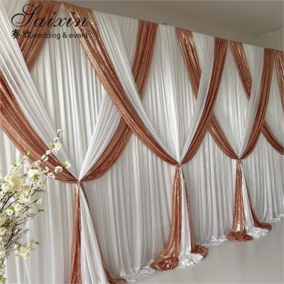 China Wedding Decoration Backdrop Curtain White Gold Double Cloth Custom Backdrop Wedding Drapes zu verkaufen