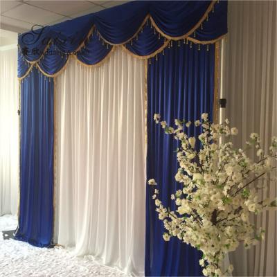 Cina Hot Sale Gorgeous blue silk cloth drape valance curtains with ivory tassel in vendita