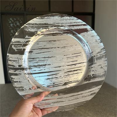 China Hot Sale Wedding Table Decoration Glass Charger Plates 33 cm Wedding Glass Charger Plates for sale