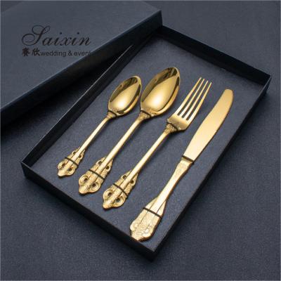 Chine SX-GP-012 Couteau en acier inoxydable de luxe fourchette cuillère 4 pièces ensemble de couverts pour le dîner de mariage à vendre