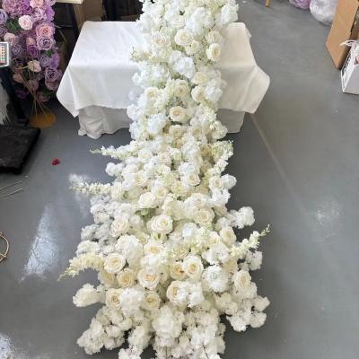 China Wedding Decoration Supplies Custom Color Silk Wedding Floral Table Runner Sweetheart Table Artificial Flowers for sale