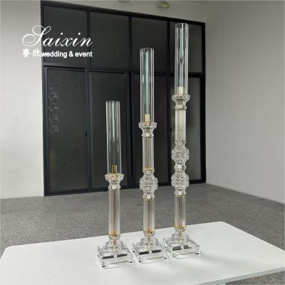 China Factory Wholesale 3 Pcs Tall Set Crystal With Gold Metal Candlestick For Wedding Able Decor zu verkaufen