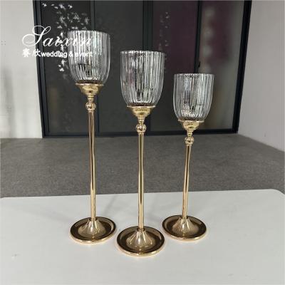 China Factory Custom 3 Pcs Set Gold Base Silver Glasses Candlestick For Wedding Centerpiece zu verkaufen